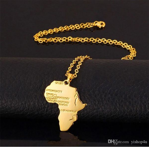 

new fashion africa gold women men african map pendant necklace hip hop jewelry 50cm box chain, Silver