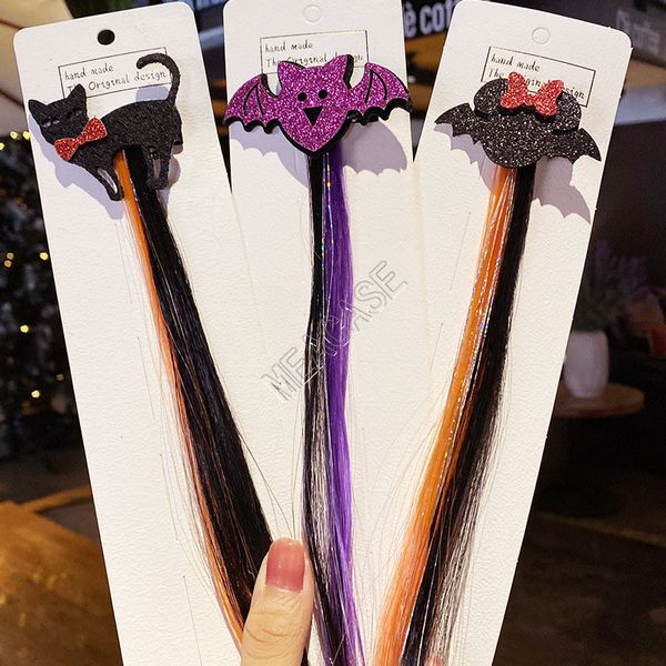 

halloween colorful wig hairpin hair clip kids girls barrette headdress ghost cat bat pumpkin hairpins hallowmas party hair accessory d82706, Slivery;white