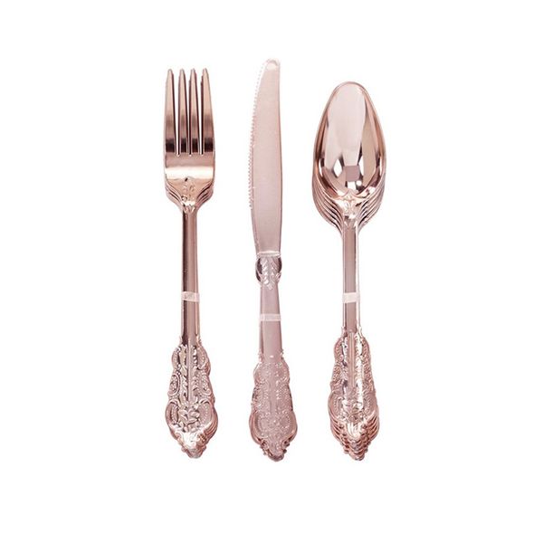 

18pcs/12pcs knives carved embossed anniversary imitation metal tableware set