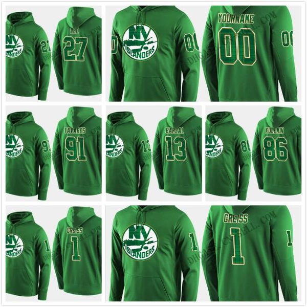 

2019 st. patrick day hoodies jersey 13 mathew barzal new york islanders scott mayfield leo komarov robin lehner josh bailey anders lee, Black;red