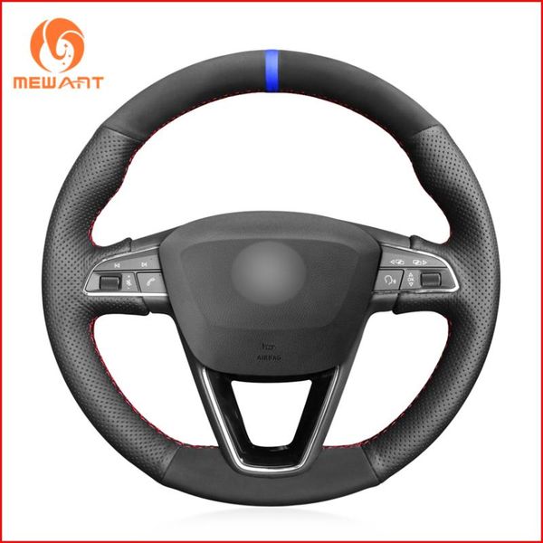 

mewant genuine leather suede steering wheel covers for seat leon 5f 3 2013-2020 ibiza 6j tarraco arona ateca alhambra parts