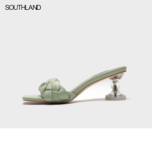 

southland summer women's slippers sandals high heel female square toe woven slide sandals lady's shoes, Black