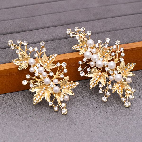 

npason gold цветовая жемчужная зажима для волос оголовье для женщин свадебные волосы аксессуары rhinestone свадебные листья зажима, Golden;silver