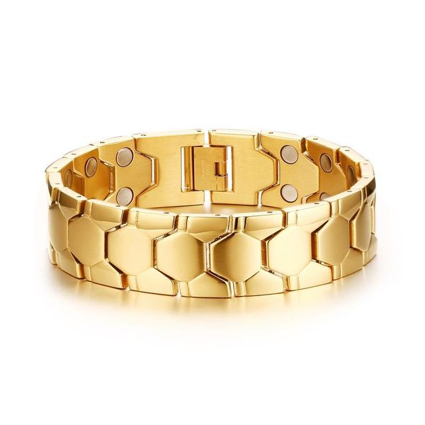 

wholesale yellow golden stainless steel bangle big magnetic bracelet for men, Black