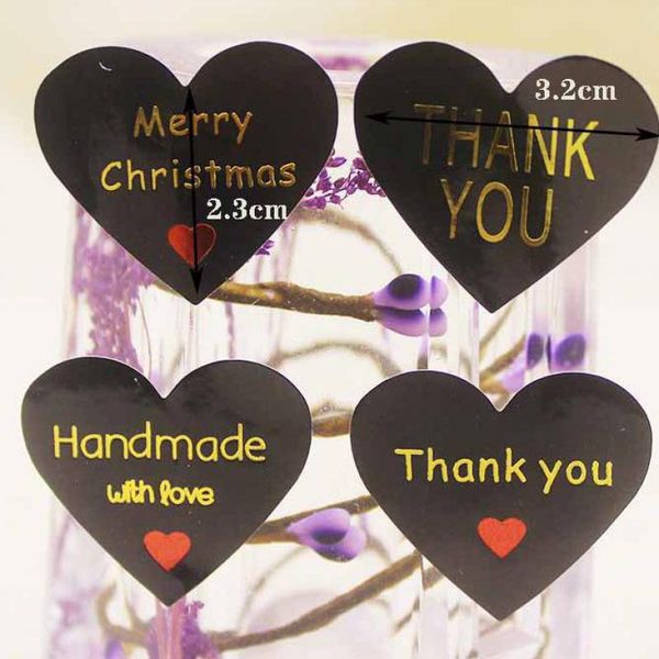 

80pcs/lot black gold thank you stickers heart pink handmade seal stickers for christmas gift decoration packaging label stickers