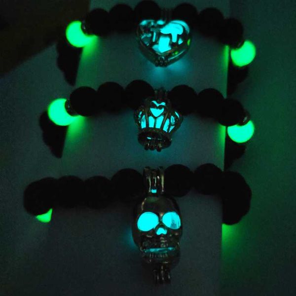

beaded, strands grolw in the dark horse shape bracelet natural volcanic stone bead chain luminous men women delicacy jewelry, Black