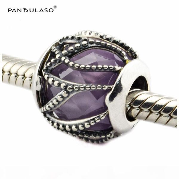 

round ball charm glass purple & clear cz silver beads fits designer bracelet for woman beads diy woman jewelry for woman gift wholeasle