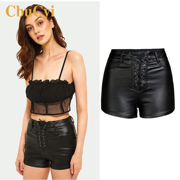 

women black pu leather shorts skinny high-waisted stretch faux leather shorts womens club wear cotton short jeans plus size, White;black