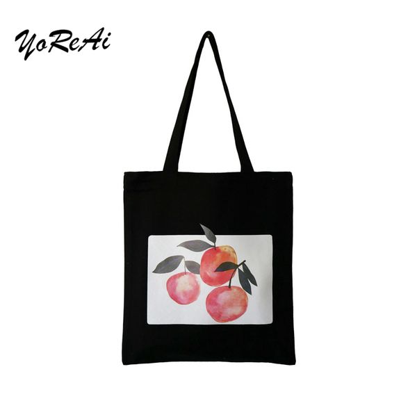 

yoreai manga style fruit illustration print shoulder bag green shopping bags student handbag simple ladies casual classic tote