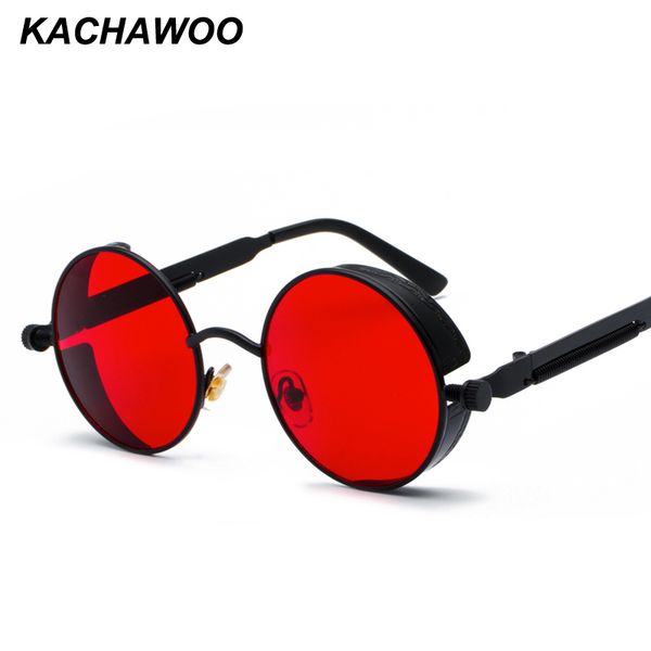 

kachawoo retro steampunk round sunglasses for men gift women red lens metal frame round sun glasses steampunk accessories mx200619, White;black