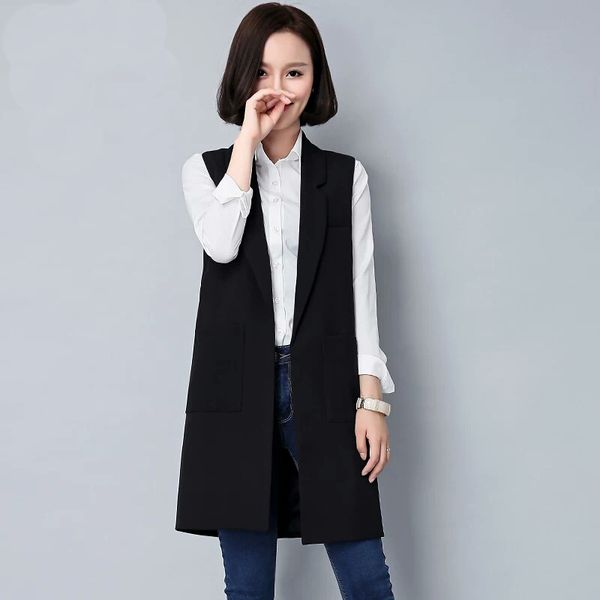 

women's vests 2021 women vest autumn jacket brand waistcoat pockets open stitch sleeveless turn-down collar formal long a187, Black;white