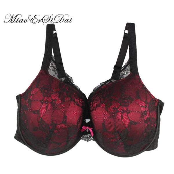 

women lace full coverage bra plus size, Red;black