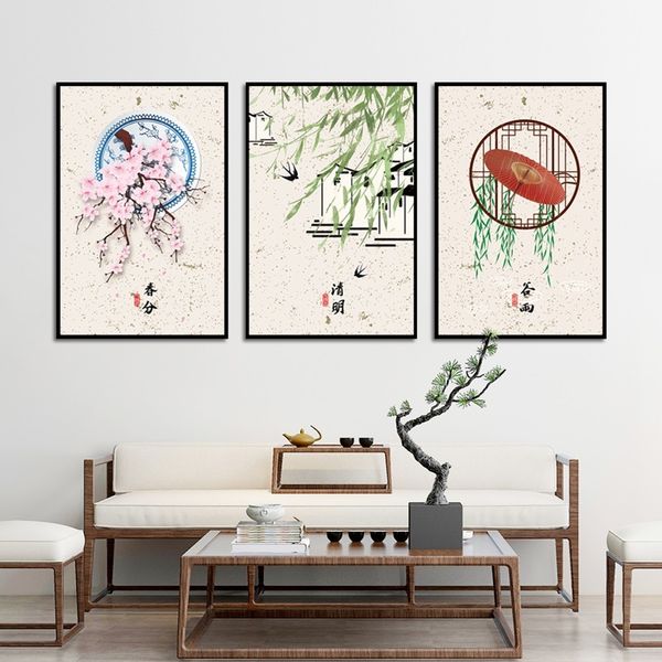 

домашнее украшение китайский стиль ретро peach blossom willow leaf art картина гостиные фона стене висит фотография безрамного