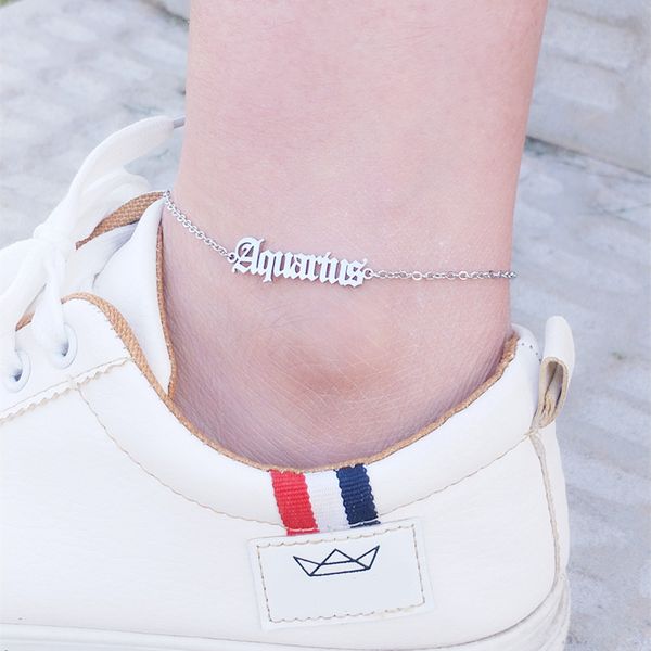 

10pcs tobilleras pulsera para tobillo stainless steel zodiac sign letter ankle bracelet cancer leo virgo libra gemini anklets, Red;blue