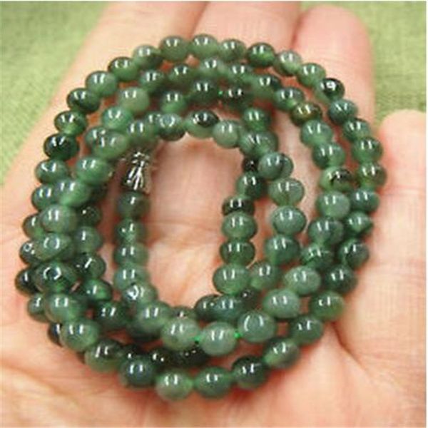 

certifiÃ© vert huileux naturel un jade jadÃ©ite sculptÃ© 5-6mm perles 20 "pouces collier, Silver