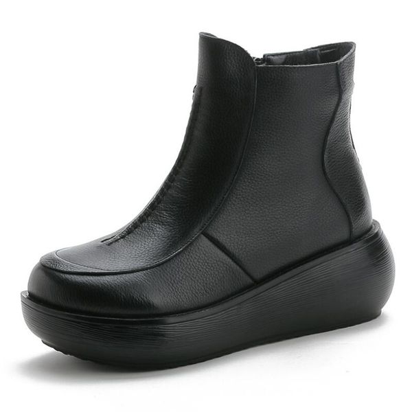

cowhide women boots new thick loose soft bottom side zipper boots round head soft bottom leather women's a84, Black