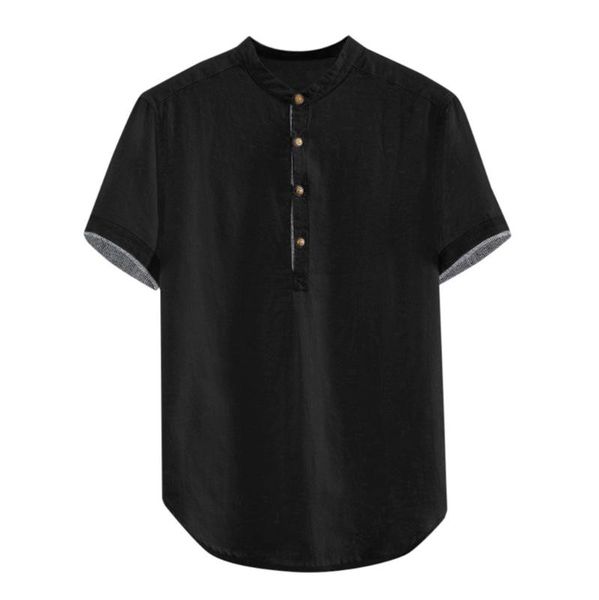 

men's casual shirts klv short sleeve male shirt cotton linen blouse baggy solid tunic button plus size, White;black