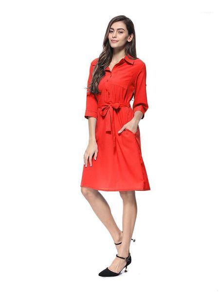 

color womens dresses lapel neck half sleeve ladies casual dresses fashion loose dresses designer solid, Black;gray