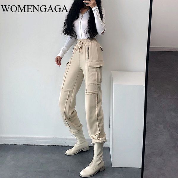 

women's pants & capris womengaga casual high waist pocket hip-hop loose-footed overalls women autumn and winter tide bf sports j8sx, Black;white