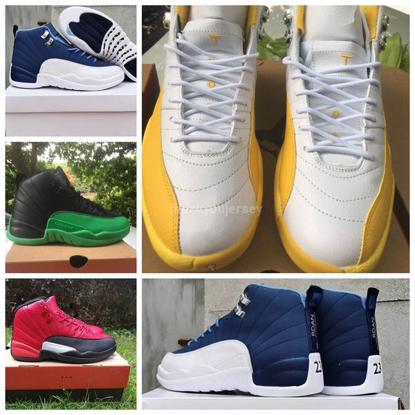 

mens basketball shoes 12s jumpman university gold stone blue 12 flu game royal the master dark grey green men athletic sports sneakers us13