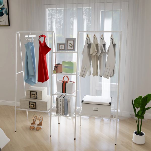 

KEFAIR Metal Clothes Rail Large Clothing Rack Stand with 4 Shelves Free Standing Garment Organizer Closet, White