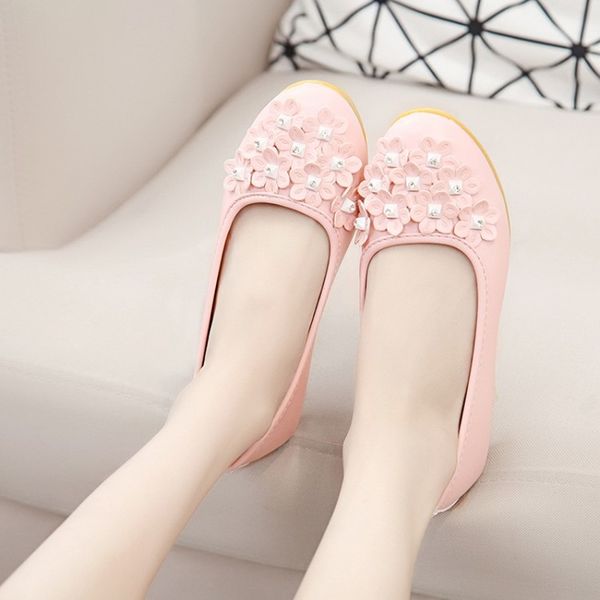 

flat shoes small flower decoration round head women casual slip on flat breathable soft bottom leisure peas boat shoes h14-75, Black