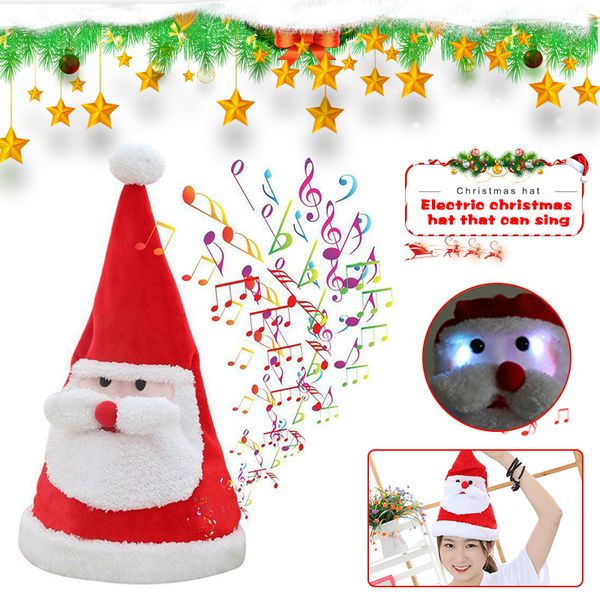 

newly electric christmas hat plush toys sing swing santa claus hat washable xmas decor va88
