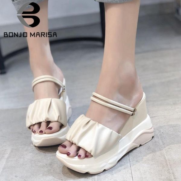 

bonjomarisa female fashion candy color summer open toe slip on wedges leisure sandals women beach casual shoes woman, Black