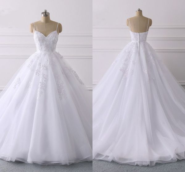 

2021 real image white wedding dress a-line spaghetti v-neck zipper open back tulle vestidos de novia robes de mariÃ©e party bridal gowns