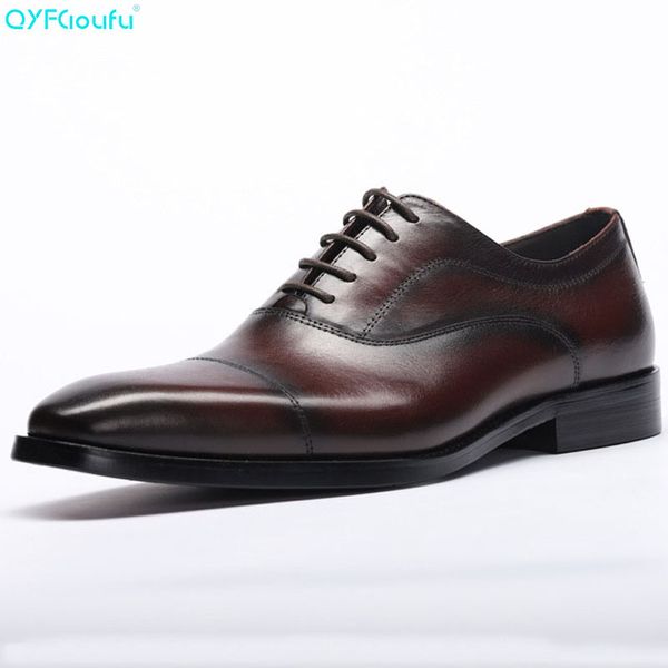 

qyfcioufu fashion italian designer black brown derby shoes genuine leather lace up men formal oxfords party cap toe dress shoes