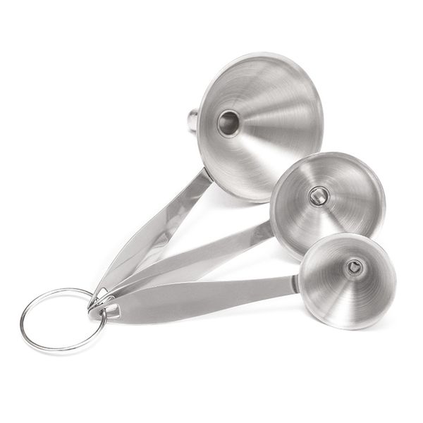 

3pcs/set stainless steel funnel oil hopper filter wide mouth jam liquid funnel with detachable strainer kitchen cooking tools