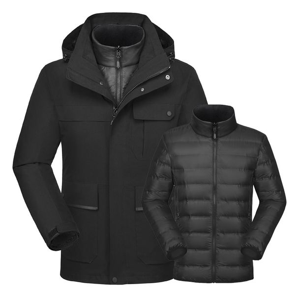 

men women winter hiking camping skiing climbing waterproof fishing thermal warm down liner 3 in 1 outdoor jackets, Blue;black