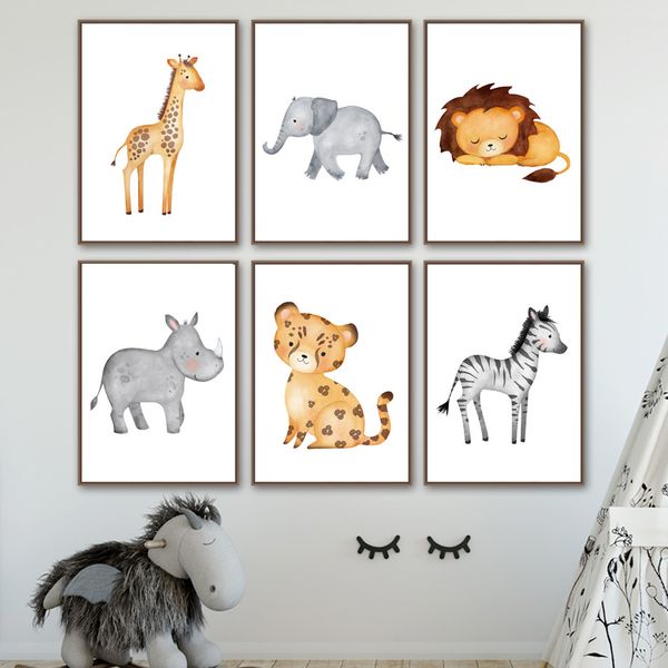 

giraffe lion zebra elephant leopard nursery wall art canvas painting posters and prints wall pictures kids room bedroom decor