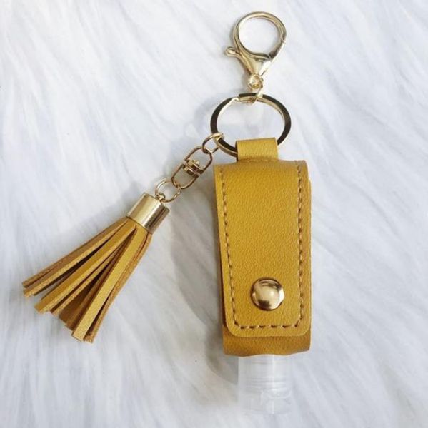 

leather sanitizer keychain pu sanitizer bottle case student tassel keychain pendant hand sanitizer holder carrier accessories 20lots dw5820, Red;brown