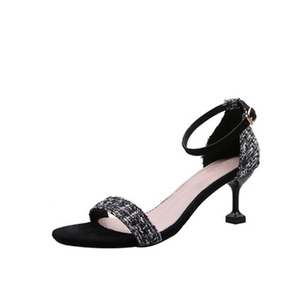 

2020 new summer sandals female fairy style buckle high heels stiletto heels, Black