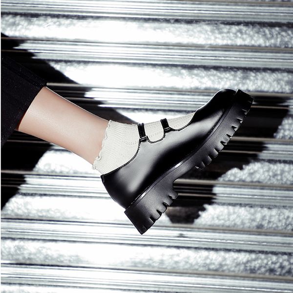 

retro lolita shoes student girly girl shoes jk monk straps cross tied mary janes flatform, Black