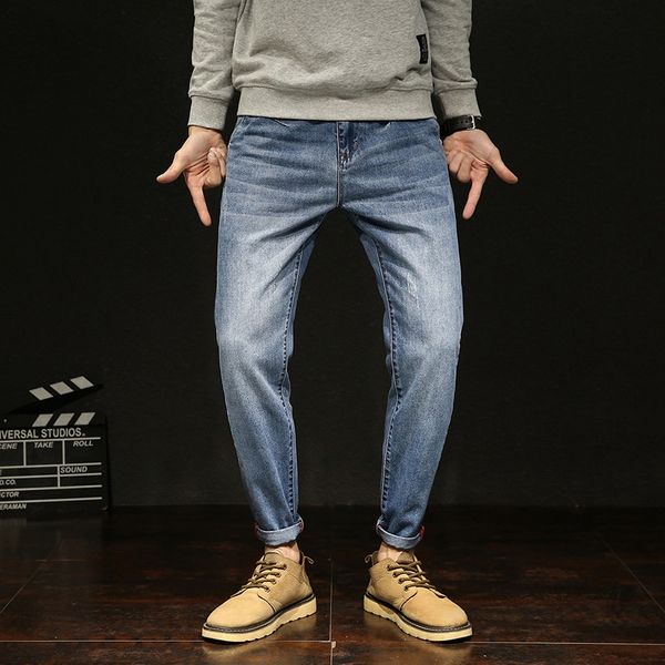 

2020 chinos trousersmen's jeans spring and summer nine-point harlan jeans casual pants loose nine-point trendy men's pants rihoa, Blue