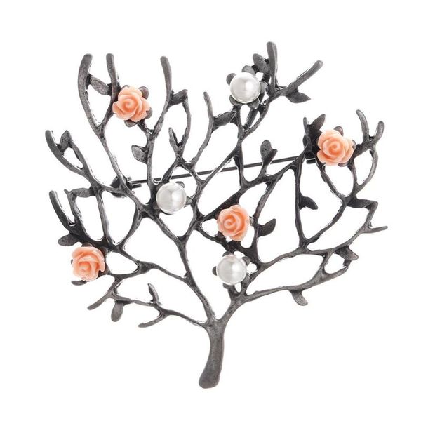 

pins, brooches jujie vintage tree shape for women female original stone pearl flower brooch pins plant jewelry drop, Gray