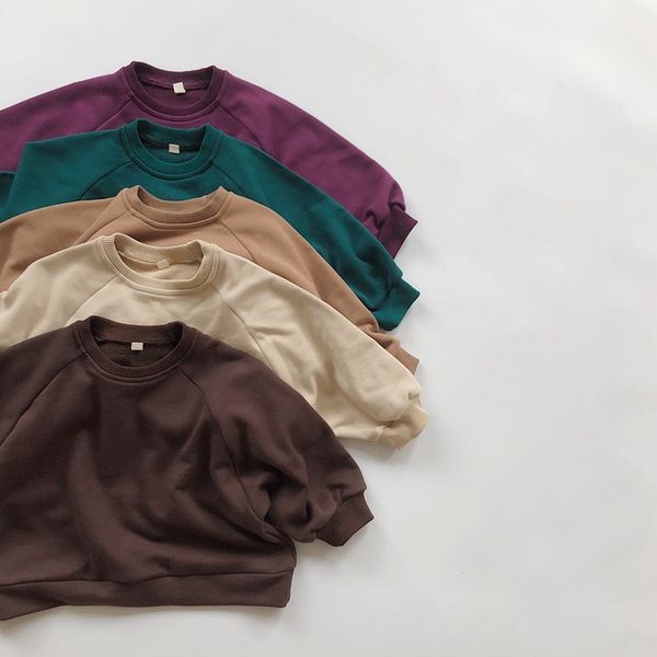 

hx korean style ins little boys girls plain sweatshirts designer spring autumn puff sleeve children bountique clothes sweatershirts, Black