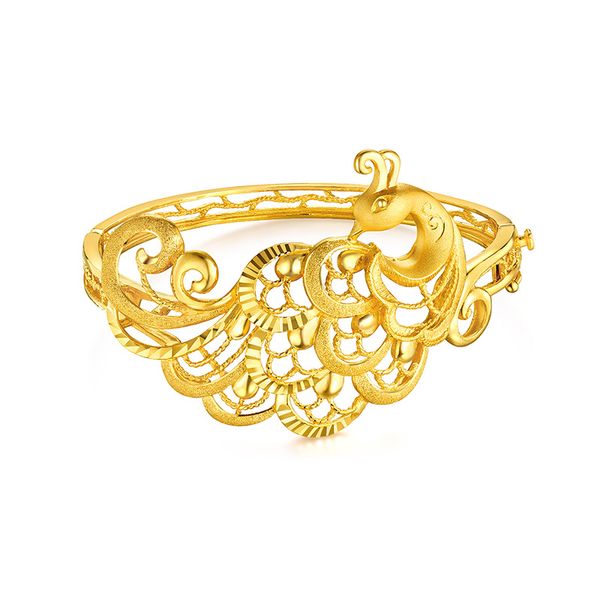 

solid 24k yellow gold bangle heavy gold hollow phoenix bangle wedding, Black