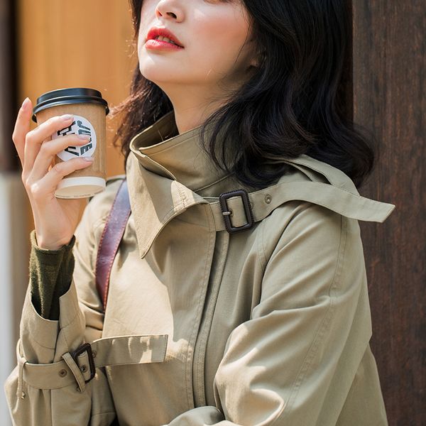 

winter and autumn coat women woman clothes 2020 new autumn fashion green black belt mid-long coat trench office outwear, Tan;black