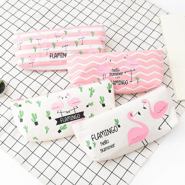 

flamingo cute school pen case fabric pencil bag etui a crayons cuir pencil pouch stifte tasche case school bag plum 04970