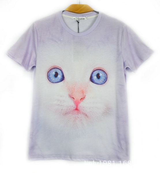 

european and american harajuku wind tee digital print 3d animal purple cat short-sleeved tidal creative t-shirt, White;black