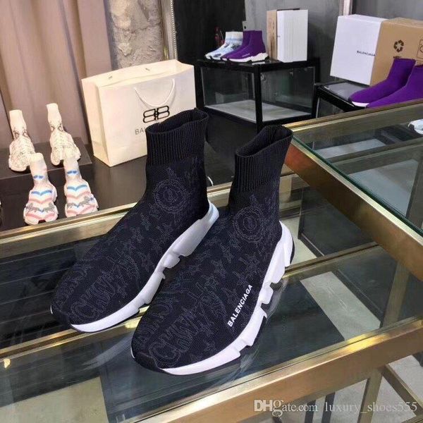 

size 34-45 with original box of r luxury casual shoes, printed fashion knitted socks boots speed clear sole casual sneakers,cc