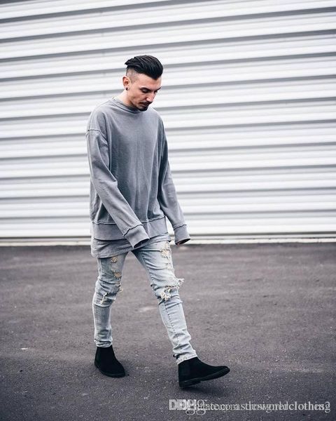 

pullover sweatshirt fashion high street styles mens hoodies burr casual long sleeve clothing kanye designer solid, Black