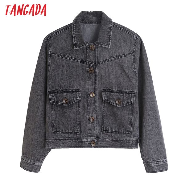 

tangada 2020 new women oversized denim jacket coat turn down collar ladies long sleeve loose boy friend coat 4h10, Black;brown