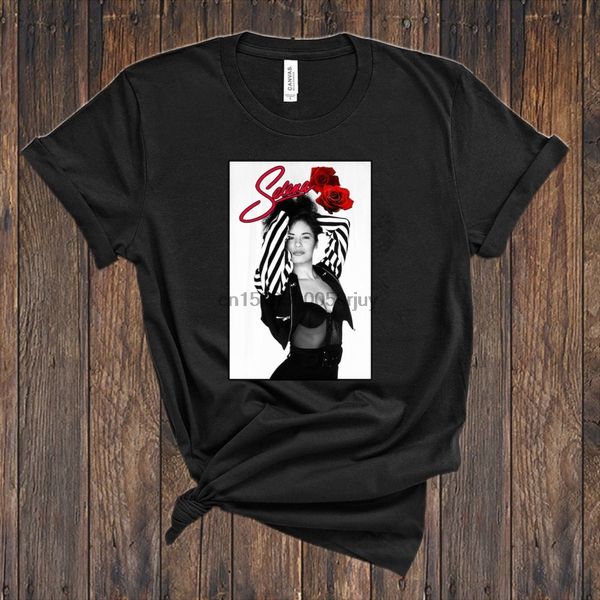 

selena quintanilla comfortable t shirt with red roses and signature