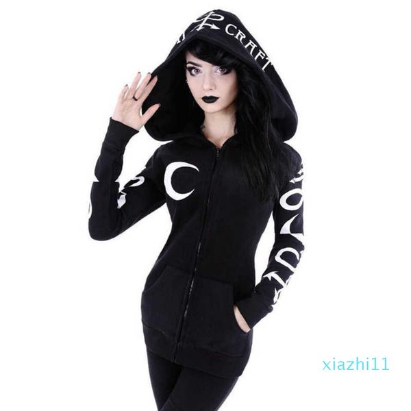 

women hoodies jacket halloween moon letter printed sweatshirt black cool zipper coat streetwear female clothes