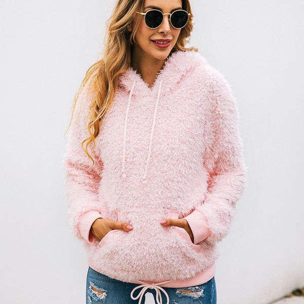 

fleece hoodie girls streetwear warm sportswear pullover soft teddy hoodie sweatshirt for ladies, Black