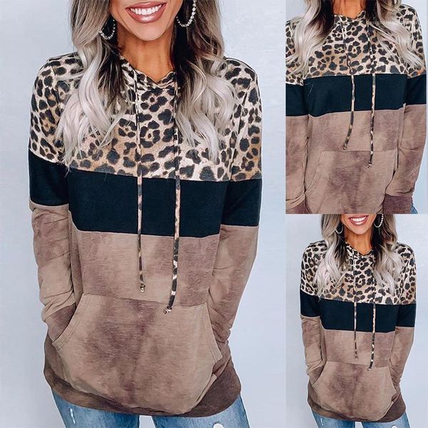 

clothing womens designer hoodies with pockets leopard long sleeve hooded ladies sweatshirts fashion contrast color female, Black
